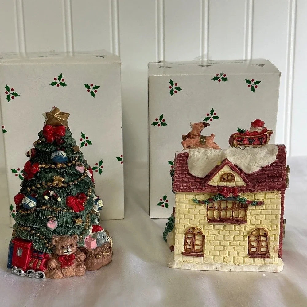 Unbranded Hinged Christmas Figurine‎ Set Multicolor Excellent Hinged Resin Vntge